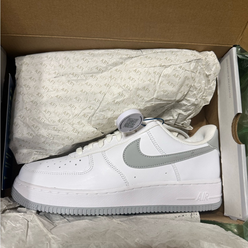Nike White and Light Gray Air Force 1 Low